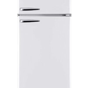 Galanz GLR12TWEEFR Refrigerator, Dual Door Fridge, Adjustable Electrical Thermostat Control with Top Mount Freezer Compartment, Retro White, 12.0 Cu Ft