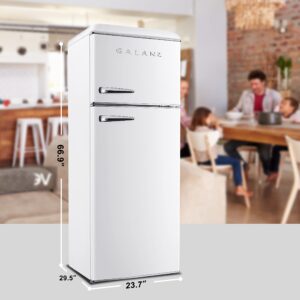 Galanz GLR12TWEEFR Refrigerator, Dual Door Fridge, Adjustable Electrical Thermostat Control with Top Mount Freezer Compartment, Retro White, 12.0 Cu Ft