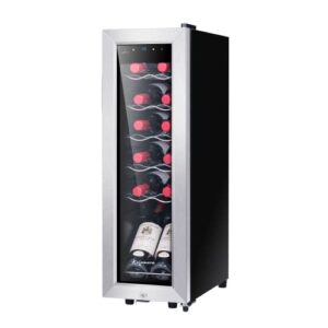 kalamera mini fridge wine cooler, 12 bottle compressor freestanding wine refrigerator - single zone with stainless steel glass door for home, office, bar, 41°f to 64°f, drink fridge.