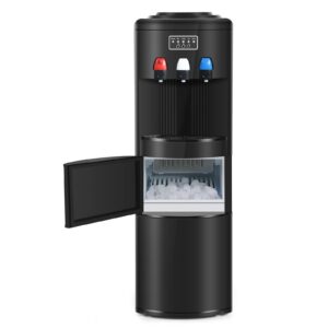 icepure 2 in 1 water cooler dispenser with built-in ice maker, hot cold room temp water, top loading, 26.5 lbs per 24h ice maker with ice shovel, child safety lock, black