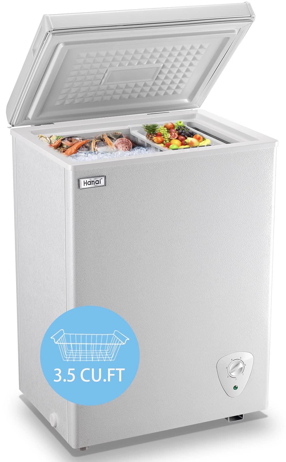 Mini Chest Freezer 3.5 Cu.Ft Small Top Door Deep Freezer with Removable Basket, Low Noise, 7 Adjustable Temperature and Energy Saving Perfect for Home Garage Basement Dorm or Apartment Black