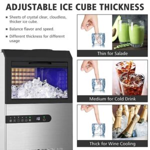 LifePlus Commercial Ice Maker Machine 100Lbs/24H, Stainless Steel Under Counter ice Machine with Large Storage Bin, 2 Way Water Supply, Freestanding for Home Party Shop Office Bar