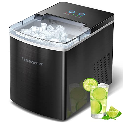 Ice Maker Machine for Countertop, Freezimer 33 lbs/24Hrs, 9 Cubes Ready in 6 Mins Self-Cleaning Electric Ice Machine with Ice Scoop and Basket for Home Kitchen Bar Party - Black