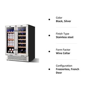 COLZER Wine and Beverage Refrigerator 24 inch, Dual Zone Wine Cooler Under Counter Lockable 18 Bottles and 57 Cans Fridge Built in Freestanding for Beer Soda Drink Bar Kitchen Cabinet Commercial