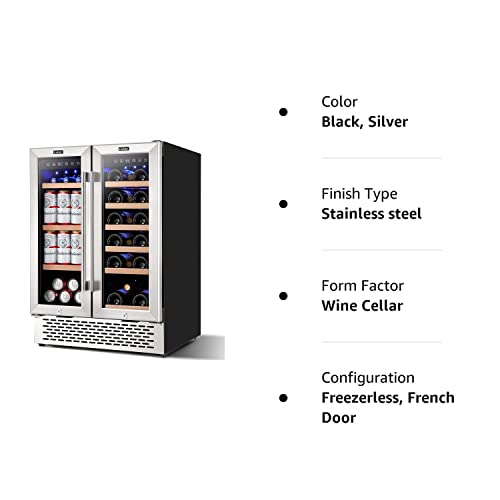 COLZER Wine and Beverage Refrigerator 24 inch, Dual Zone Wine Cooler Under Counter Lockable 18 Bottles and 57 Cans Fridge Built in Freestanding for Beer Soda Drink Bar Kitchen Cabinet Commercial