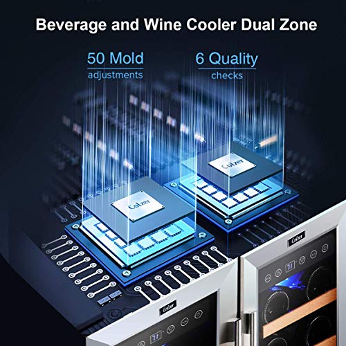 COLZER Wine and Beverage Refrigerator 24 inch, Dual Zone Wine Cooler Under Counter Lockable 18 Bottles and 57 Cans Fridge Built in Freestanding for Beer Soda Drink Bar Kitchen Cabinet Commercial