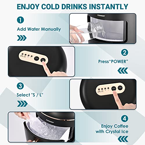 EUHOMY 36Lbs/Day Clear Ice Makers Countertop, 10 Crystal Clear Ready in 8 Mins, 2 Sizes Ice, Auto-Cleaning, Ice Cube Maker with Basket and Scoop, for Home/Kitchen/Camping/RV. (Black)