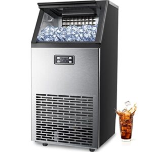 kismile commercial ice maker, freestanding square ice cube maker 100lbs/24h, 28lbs storage bin, full heavy duty stainless steel construction, ice maker machine for home bar