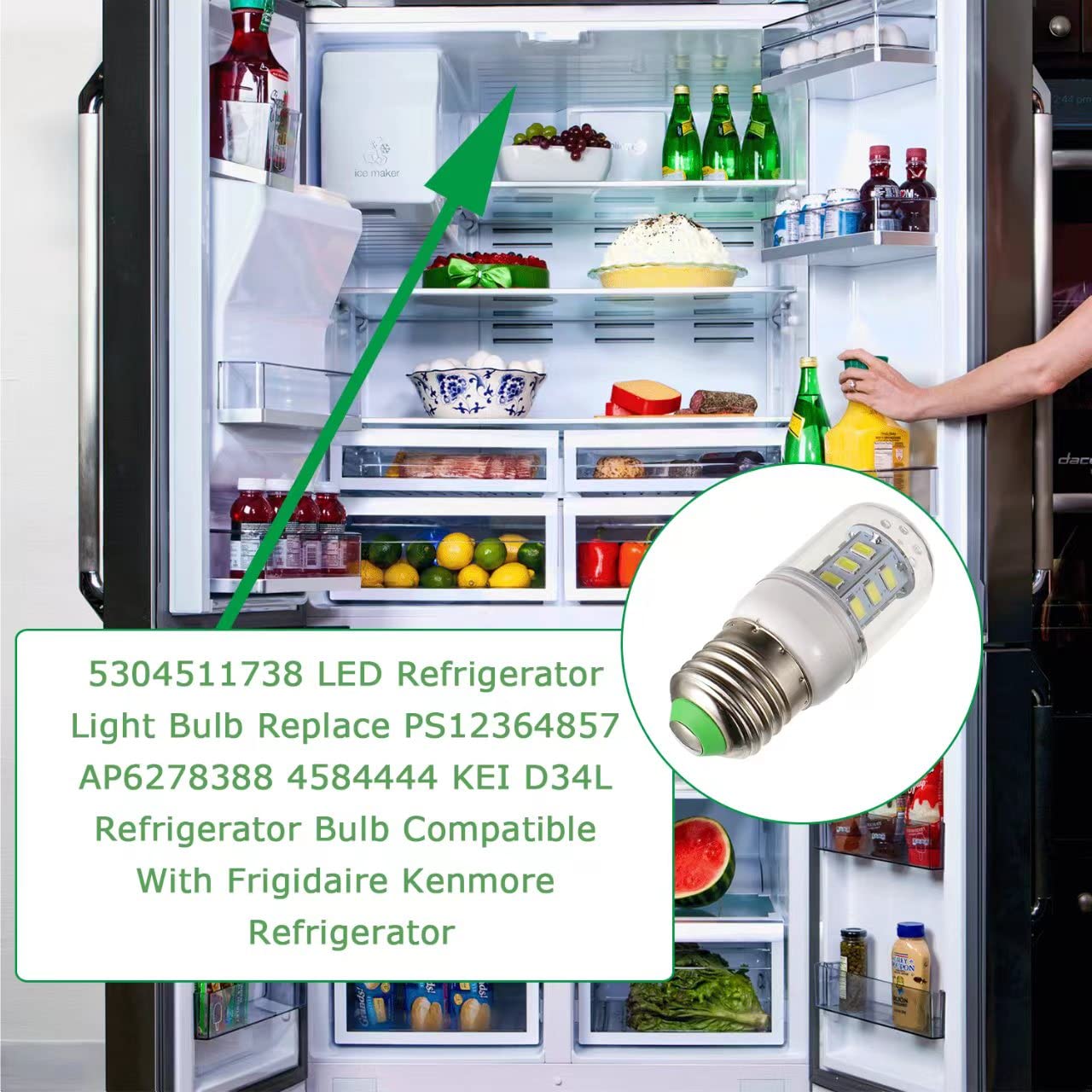 SIGANDG 5304511738 Refrigerator Light Bulbs 3.5W for Kenmore Frigidaire Electrolux PS12364857 AP6278388 4584444 KEI D34L (Pack of 2)