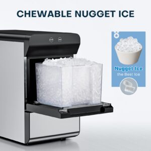 Upstreman X90 Nugget Ice Maker Countertop, Self-Cleaning Pebble Ice Maker Machine, Max 33Lbs/Day, 2 Ways Water Refill, Stainless Steel Housing, Fit Under Wall Cabinet for Home, Office, Bar, RV