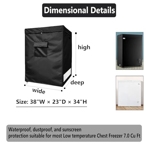 YANGSHILEI Chest Freezer Cover Deep Freezer Covers for Outside 7.0 Cubic Feet Freezer，Top with Zipper to Open Waterproof and UV protection Extend their Service Life (38"W×23"D×34"H)