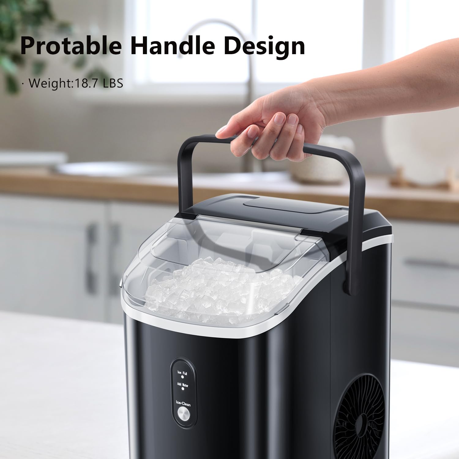 R.W.FLAME Portable Nugget Ice Maker Countertop, Pebble/Pellet Ice Maker Machine with Auto Self-Cleaning,11000Pcs/34Lbs/24Hrs, Ice Scoop and Basket,Ice Machine for Home Office Bar Party,Black