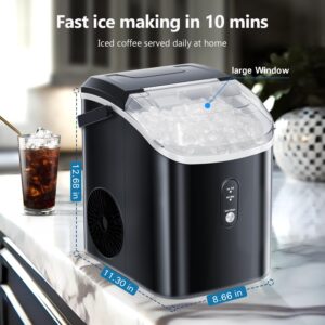 R.W.FLAME Portable Nugget Ice Maker Countertop, Pebble/Pellet Ice Maker Machine with Auto Self-Cleaning,11000Pcs/34Lbs/24Hrs, Ice Scoop and Basket,Ice Machine for Home Office Bar Party,Black