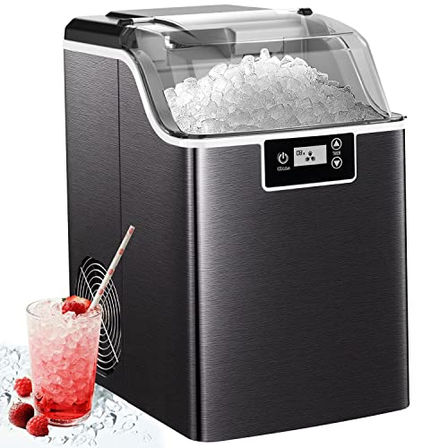 Joy Pebble Nugget Ice Maker Countertop, 45lbs/Day, 3lbs / Basket, Self-Cleaning, Pellet Ice Maker Machine, Ideal for Home Kitchen Office Bar Party,Black