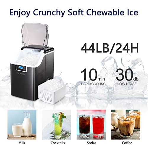 Joy Pebble Nugget Ice Maker Countertop, 45lbs/Day, 3lbs / Basket, Self-Cleaning, Pellet Ice Maker Machine, Ideal for Home Kitchen Office Bar Party,Black