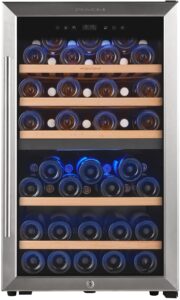 fovomi 20" wine cooler fridge 52 bottles (bordeaux 750ml),freestanding dual zone wine refrigerator,wine cellar with upgrade compressor,fast cooling quiet low vibration - chiller for kitchen,home bar