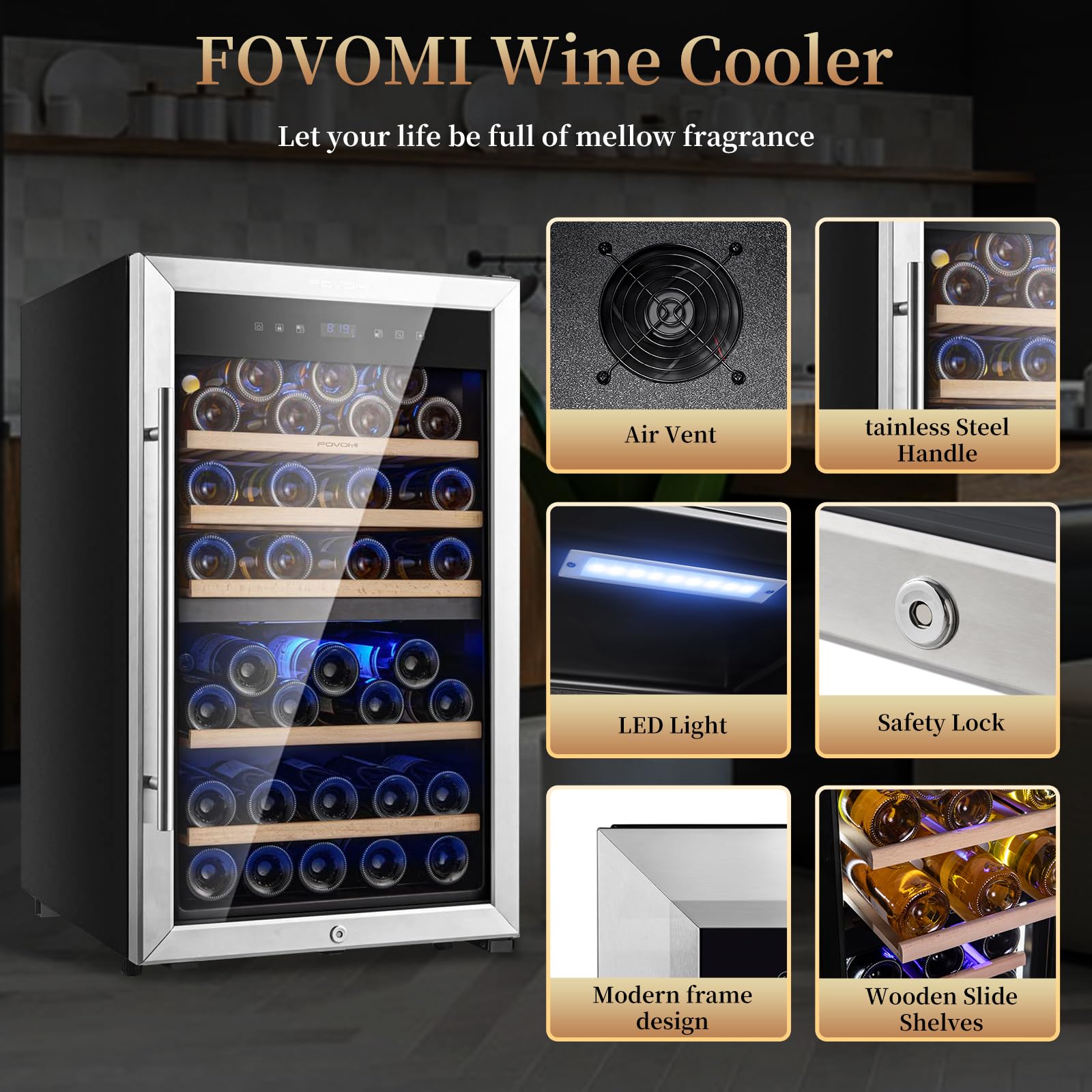 FOVOMI 20" Wine Cooler Fridge 52 Bottles (Bordeaux 750ml),Freestanding Dual Zone Wine Refrigerator,Wine Cellar with Upgrade Compressor,Fast Cooling Quiet Low Vibration - Chiller for Kitchen,Home Bar