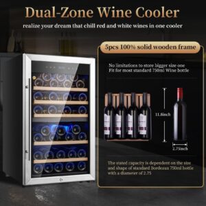 FOVOMI 20" Wine Cooler Fridge 52 Bottles (Bordeaux 750ml),Freestanding Dual Zone Wine Refrigerator,Wine Cellar with Upgrade Compressor,Fast Cooling Quiet Low Vibration - Chiller for Kitchen,Home Bar