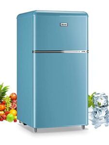wanai compact refrigerator 3.2 cu.ft retro mini fridge with freezer dual door small refrigerator with 7 temp modes, led lights, removable shelves, ideal for bedroom dorm office apartment