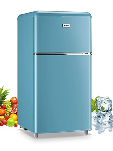 WANAI Compact Refrigerator 3.2 Cu.Ft Retro Mini Fridge with Freezer Dual Door Small Refrigerator with 7 TEMP Modes, LED Lights, Removable Shelves, Ideal for Bedroom Dorm Office Apartment