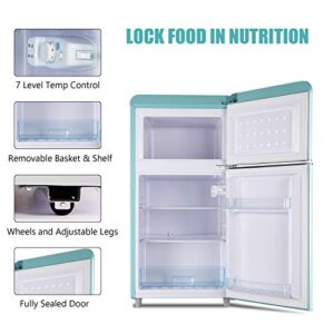 WANAI Compact Refrigerator 3.2 Cu.Ft Retro Mini Fridge with Freezer Dual Door Small Refrigerator with 7 TEMP Modes, LED Lights, Removable Shelves, Ideal for Bedroom Dorm Office Apartment