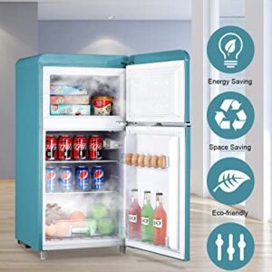 WANAI Compact Refrigerator 3.2 Cu.Ft Retro Mini Fridge with Freezer Dual Door Small Refrigerator with 7 TEMP Modes, LED Lights, Removable Shelves, Ideal for Bedroom Dorm Office Apartment