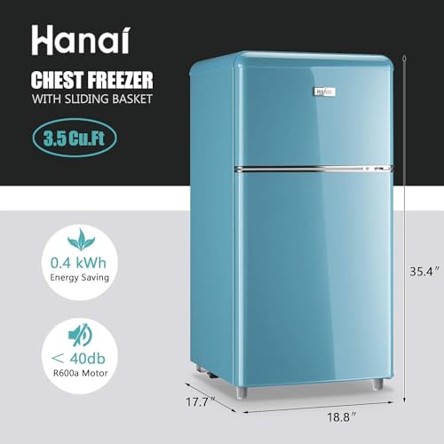 WANAI Compact Refrigerator 3.2 Cu.Ft Retro Mini Fridge with Freezer Dual Door Small Refrigerator with 7 TEMP Modes, LED Lights, Removable Shelves, Ideal for Bedroom Dorm Office Apartment