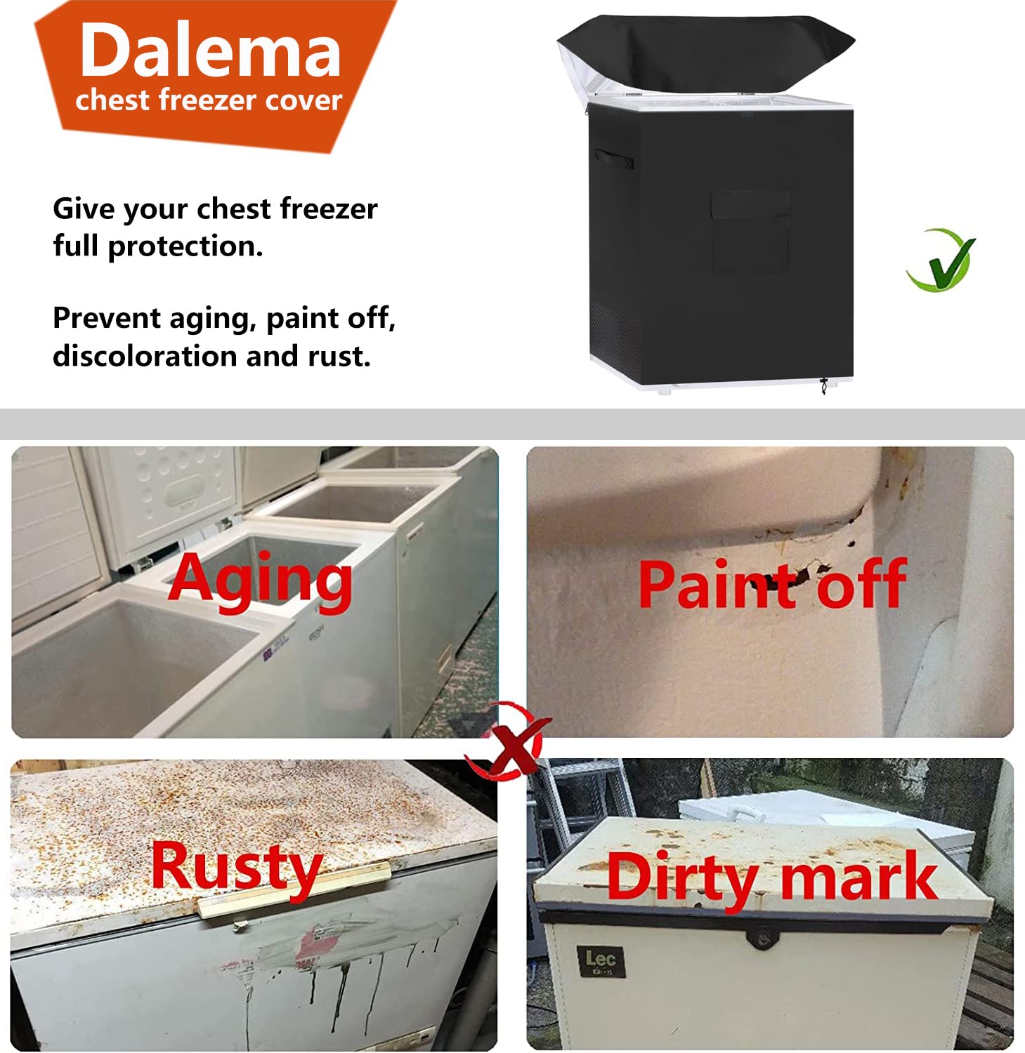 Dalema Chest Freezer Cover Waterproof,Deep Freezer Covers for Outside,Outdoor Chest Freezer Covers for Outside 5.0 Cubic Feet Freezer,Top with Zipper to Open(28"L x 23"W x 34"H,Black).