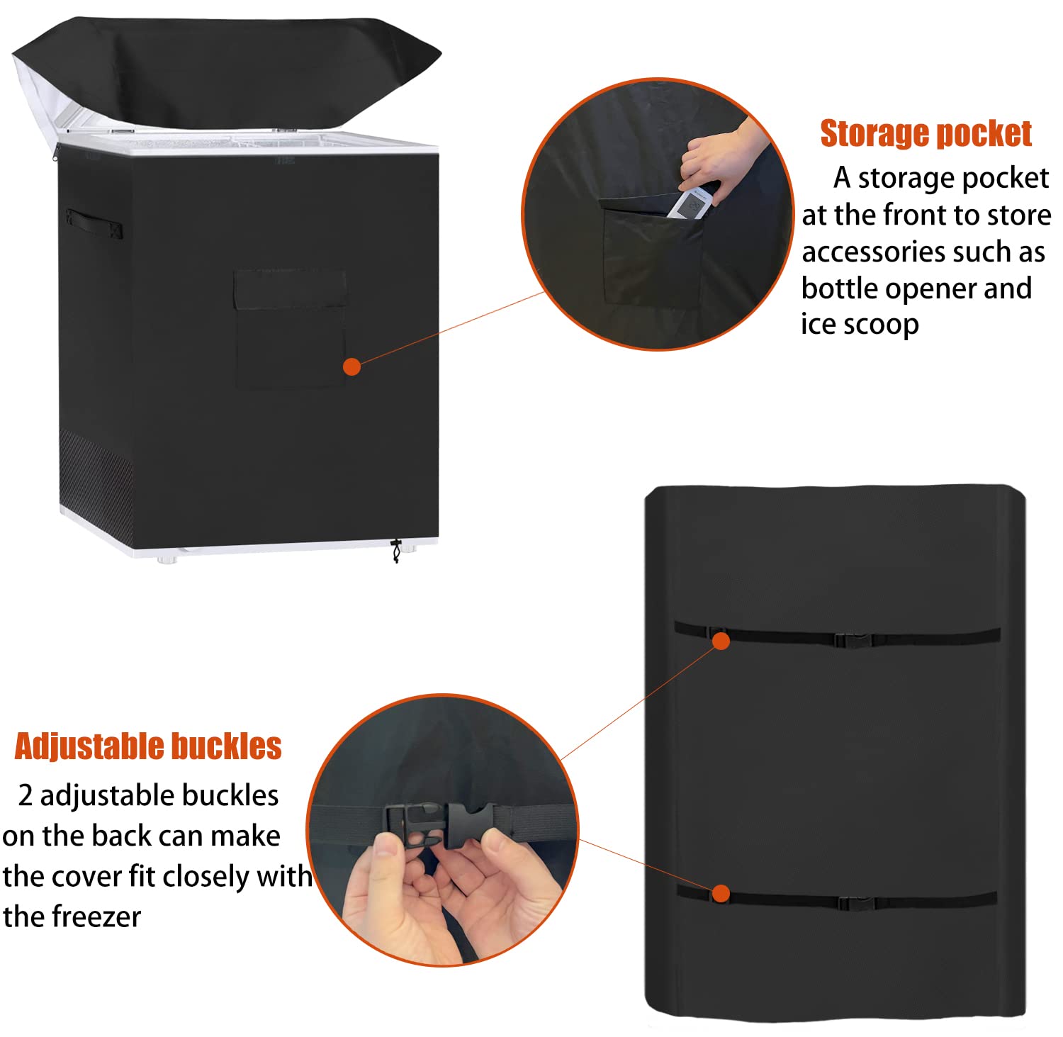 Dalema Chest Freezer Cover Waterproof,Deep Freezer Covers for Outside,Outdoor Chest Freezer Covers for Outside 5.0 Cubic Feet Freezer,Top with Zipper to Open(28"L x 23"W x 34"H,Black).