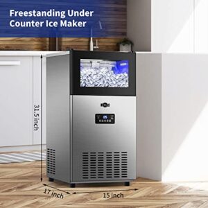 Commercial Ice Maker 130 LBS/24H, Upgraded 15" Wide Under Counter Ice Maker with 35LBS Ice Capacity, Commercial Ice Machine Self Clean Stainless Steel Built-in or Freestanding Large Ice Machine