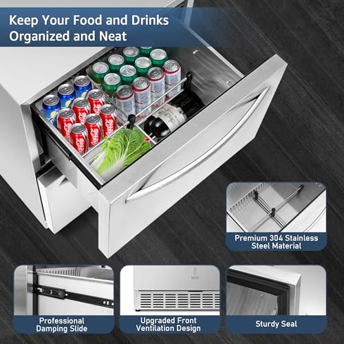 ICEJUNGLE 24 inch Undercounter Refrigerator, Outdoor Fridge for Patio, Wine and Beverage Refrigerator, Drawer Refrigerator Under Counter Fridge Ideal for Home and Commercial