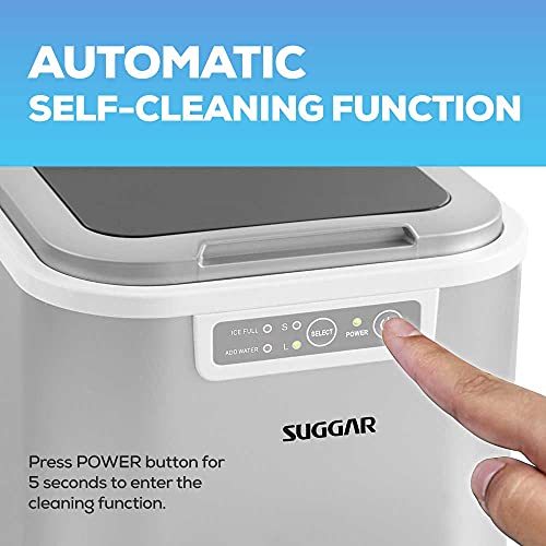 SUGGAR Ice Maker Machine – Mini Ice Machine with Scoop & Basket, 1.8 lbs Storage - Make 26 lbs Ice in 24 Hours – Self Cleaning Mode with Drainage Compact – Portable Ice Cube Maker (Indoor Outdoor)