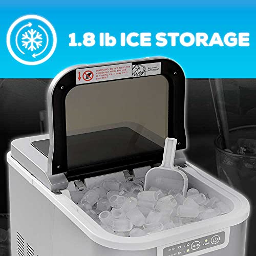 SUGGAR Ice Maker Machine – Mini Ice Machine with Scoop & Basket, 1.8 lbs Storage - Make 26 lbs Ice in 24 Hours – Self Cleaning Mode with Drainage Compact – Portable Ice Cube Maker (Indoor Outdoor)