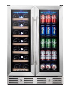 kalamera wine and beverage refrigerator, 24 inch wine fridge dual zone hold 20 bottles and 78 cans, digital touch control, built-in or freestanding