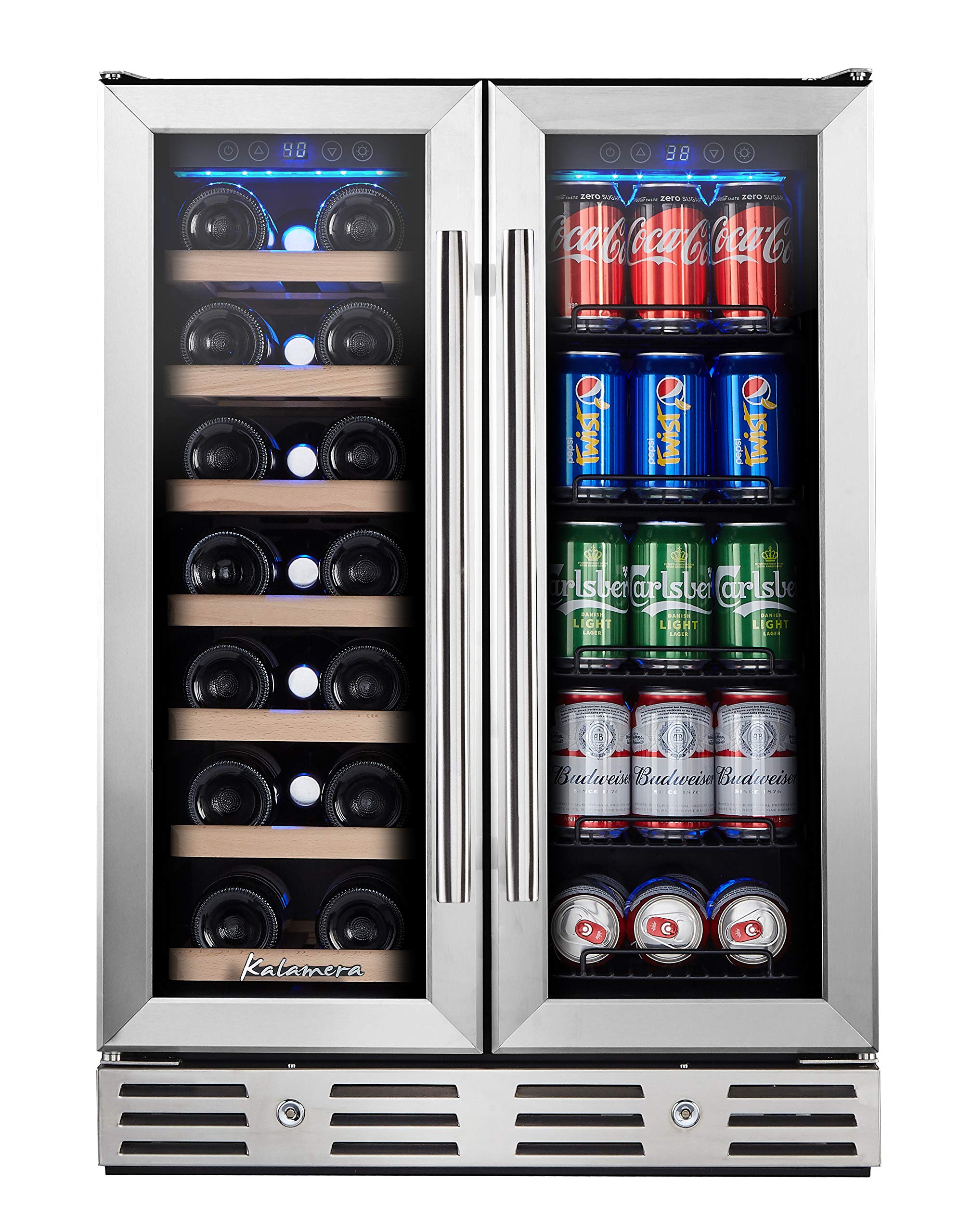 Kalamera Wine and Beverage Refrigerator, 24 inch Wine Fridge Dual Zone Hold 20 Bottles and 78 Cans, Digital Touch Control, Built-In or Freestanding