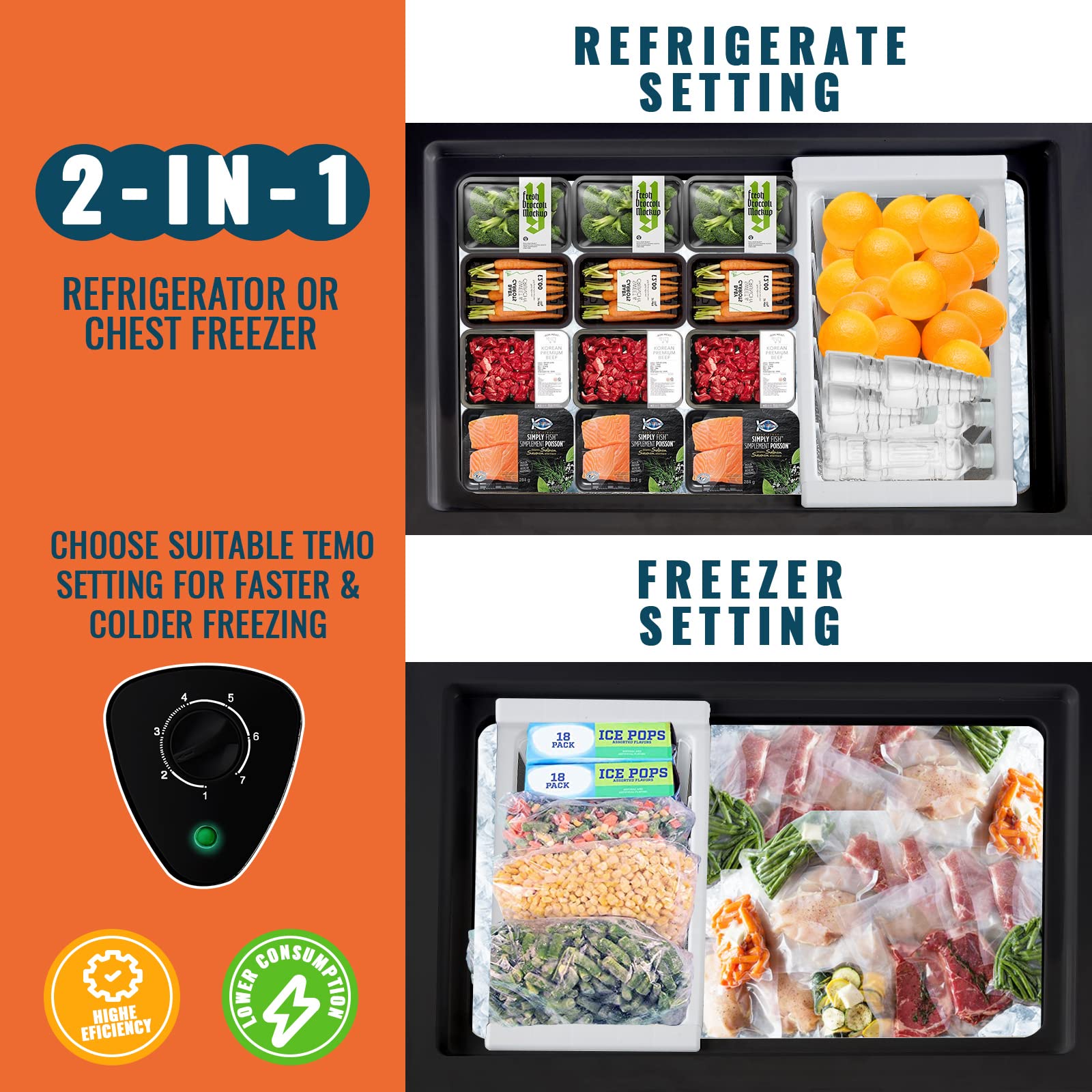 WANAI Chest Freezer Small Deep Freezers Top Door with Removable Basket Mini Compact Freezer 7 Temperature Control Energy Saving for Home Kitchen Office Dorm Apartment Black