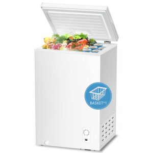 r.w.flame chest freezer 2.8 cubic feet, deep freezer with basket adjustable temperature, energy saving, top open door compact freezer, white