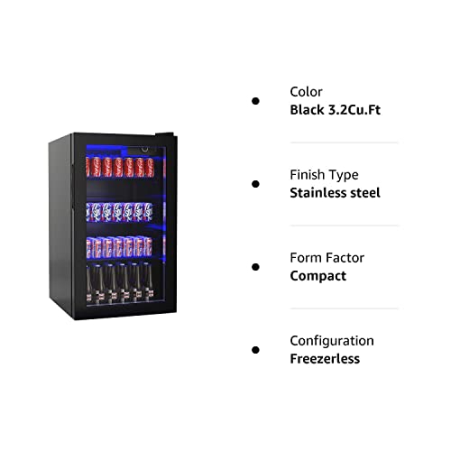 ARLIME Mini Fridge, Drink Cooler, 120 Can, Beverage Refrigerator with Glass Door, Removable Shelves for Soda Beer Wine, Small Drink Refrigerator for Bedroom, Office, Home Kitchen, Bar, 3.2 Cu. Ft.