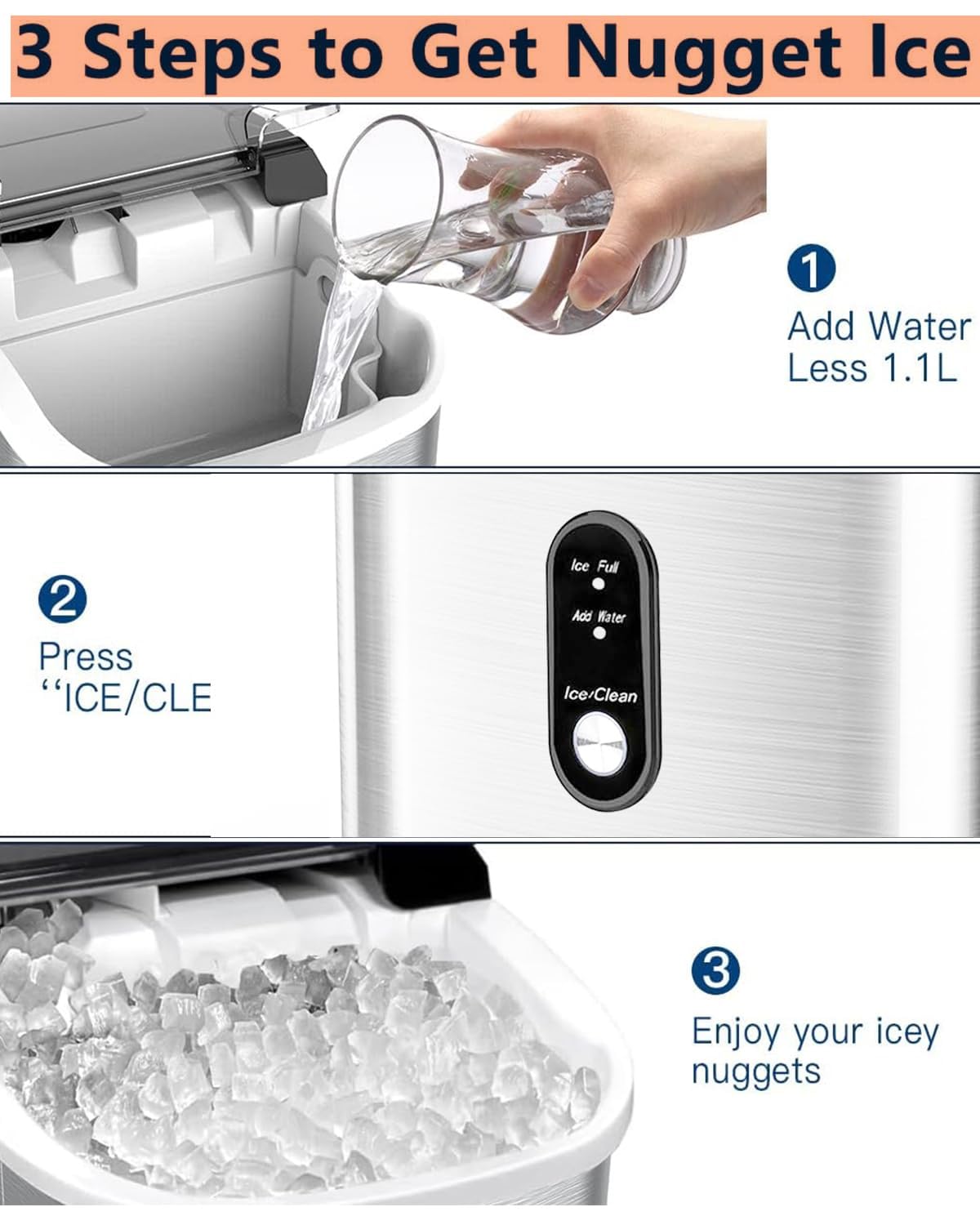 Kndko Countertop Ice Maker with Handle, 26 lbs/Day, 9pcs Bullet Ice in 6 min, Smart Self-Cleaning, Portable Ice Makers Countertop for Home/Office/Party/RV