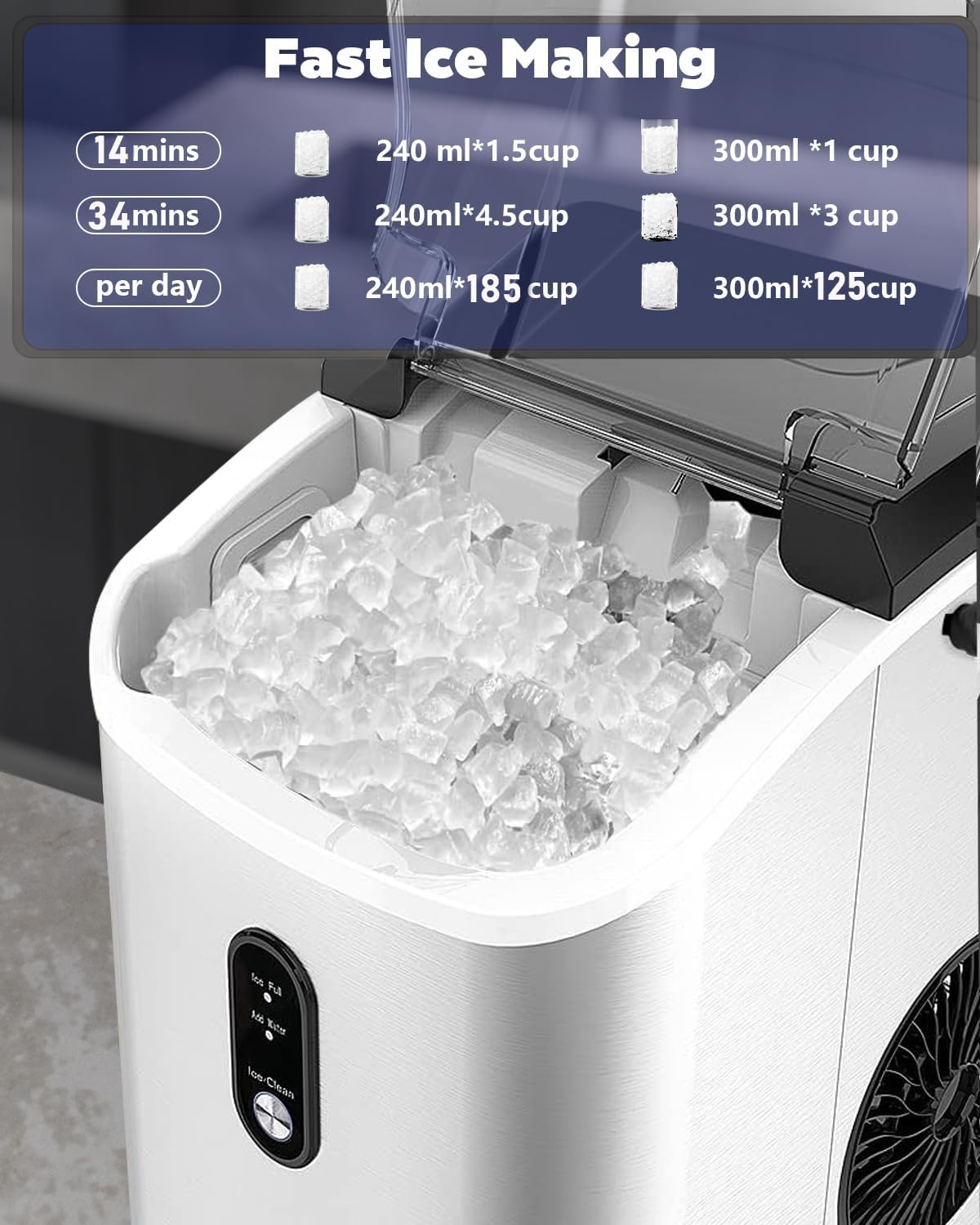 Kndko Countertop Ice Maker with Handle, 26 lbs/Day, 9pcs Bullet Ice in 6 min, Smart Self-Cleaning, Portable Ice Makers Countertop for Home/Office/Party/RV