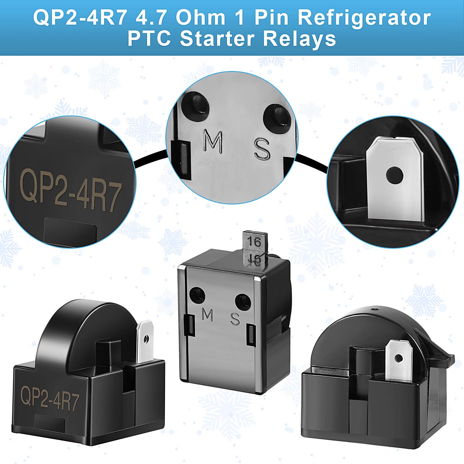 10 Pieces Refrigerator Starters QP2-4R7 4.7 Ohm 1 Pin Refrigerator PTC Starter Relays and 6750C-0005P Refrigerator Overload Protectors Refrigerator Parts Accessories