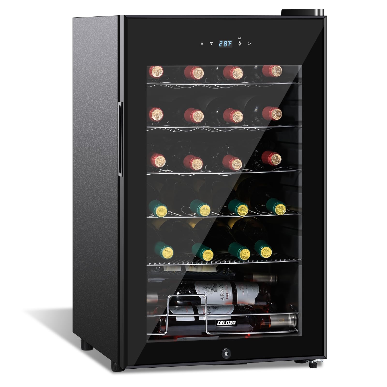 COLOZO 17 inch Wine Cooler Refrigerators Freestanding Under Counter Compact Bar Beverage Fridge 24 Bottle Countertop Double-Layer Tempered Glass Door Wine Cellars with Professional Compressor