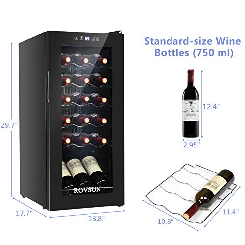 ROVSUN 18 Bottle Wine Fridge, Freestanding Compressor Wine Cooler Refrigerator, Beverage Wine Chiller with Digital Temperature Control & Double-layer Glass Door for Red White Wine, Champagne, Beer