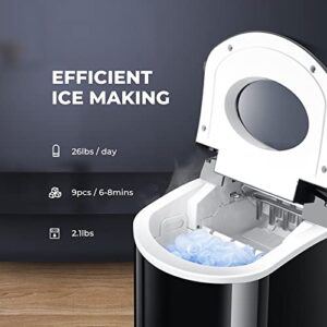 TRUSTECH Ice Makers Countertop, 9 Cubes Ready in 6 Mins, 26lbs in 24Hrs, Self-Cleaning Ice Machine with Ice Scoop and Basket, 2 Sizes of Bullet Ice for Home Kitchen Office Bar Party