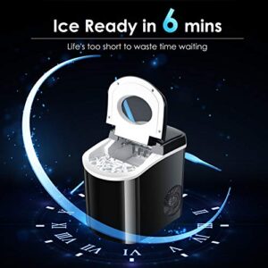 TRUSTECH Ice Makers Countertop, 9 Cubes Ready in 6 Mins, 26lbs in 24Hrs, Self-Cleaning Ice Machine with Ice Scoop and Basket, 2 Sizes of Bullet Ice for Home Kitchen Office Bar Party