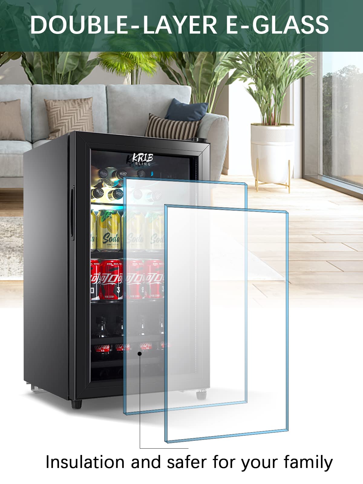 KRIB BLING Beverage Refrigerator and Cooler for 120 Cans, Mini Refrigerator with Wire Adjustable Shelving, Small Drink Dispenser Machine for Soda, Water, Beer, Wine for Dorm, Office, Bar