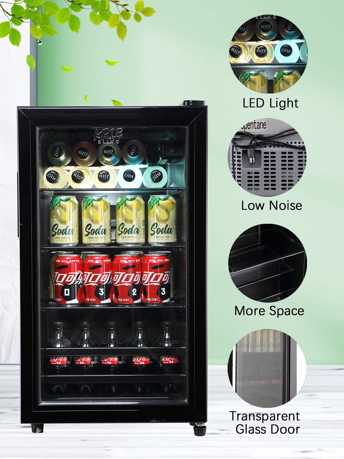 KRIB BLING Beverage Refrigerator and Cooler for 120 Cans, Mini Refrigerator with Wire Adjustable Shelving, Small Drink Dispenser Machine for Soda, Water, Beer, Wine for Dorm, Office, Bar