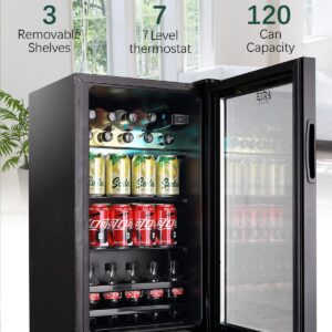 KRIB BLING Beverage Refrigerator and Cooler for 120 Cans, Mini Refrigerator with Wire Adjustable Shelving, Small Drink Dispenser Machine for Soda, Water, Beer, Wine for Dorm, Office, Bar