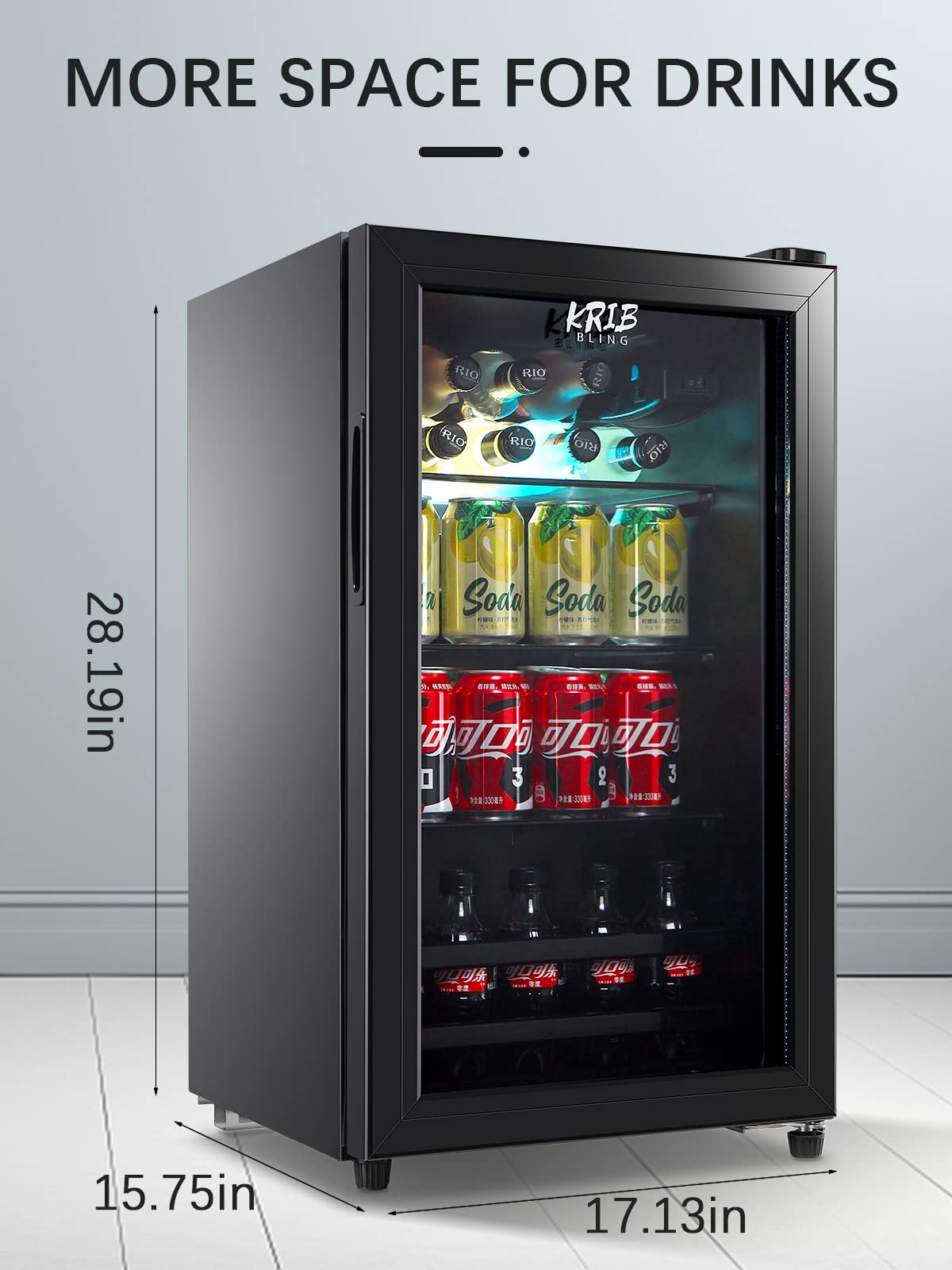 KRIB BLING Beverage Refrigerator and Cooler for 120 Cans, Mini Refrigerator with Wire Adjustable Shelving, Small Drink Dispenser Machine for Soda, Water, Beer, Wine for Dorm, Office, Bar