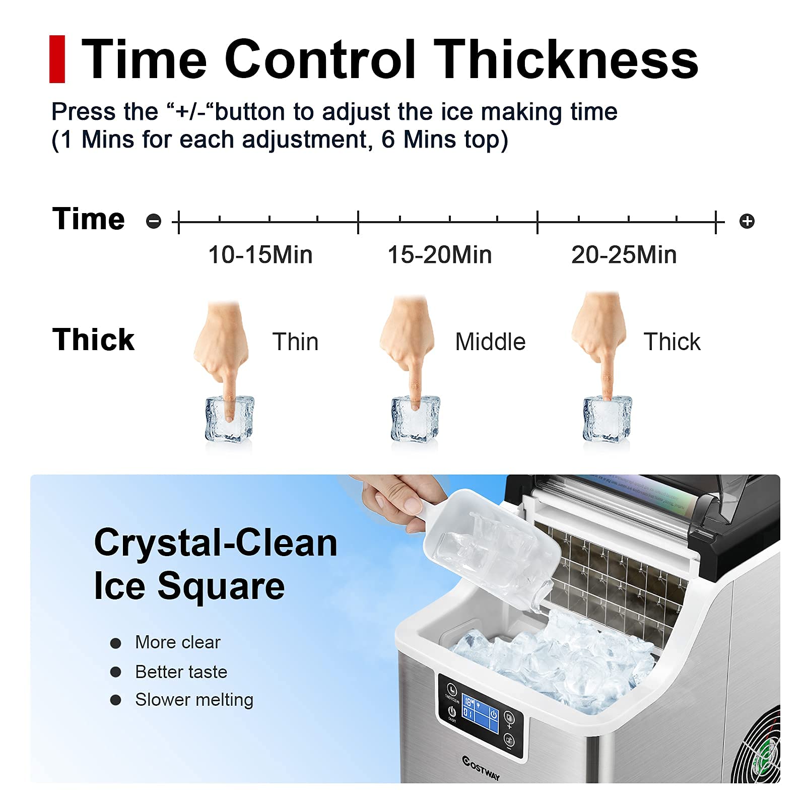 COSTWAY Countertop Ice Maker, 40LBS/24H Portable Compact Ice Machine with Top Inlet Hole, Auto Self-Cleaning Function, 24 pcs Ice Cube in 15 Mins, Ice Scoop and Basket Perfect for Home, Party, Office